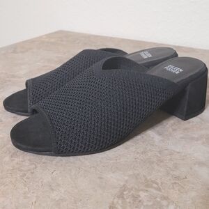 Eileen Fisher Fave Stretch Fabric Block Heel Sandals Black Women’s 9